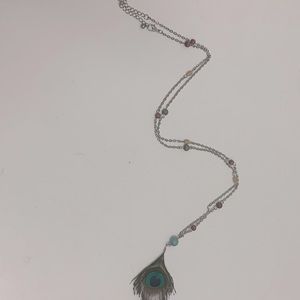 Beaded Peacock Feather Necklace
